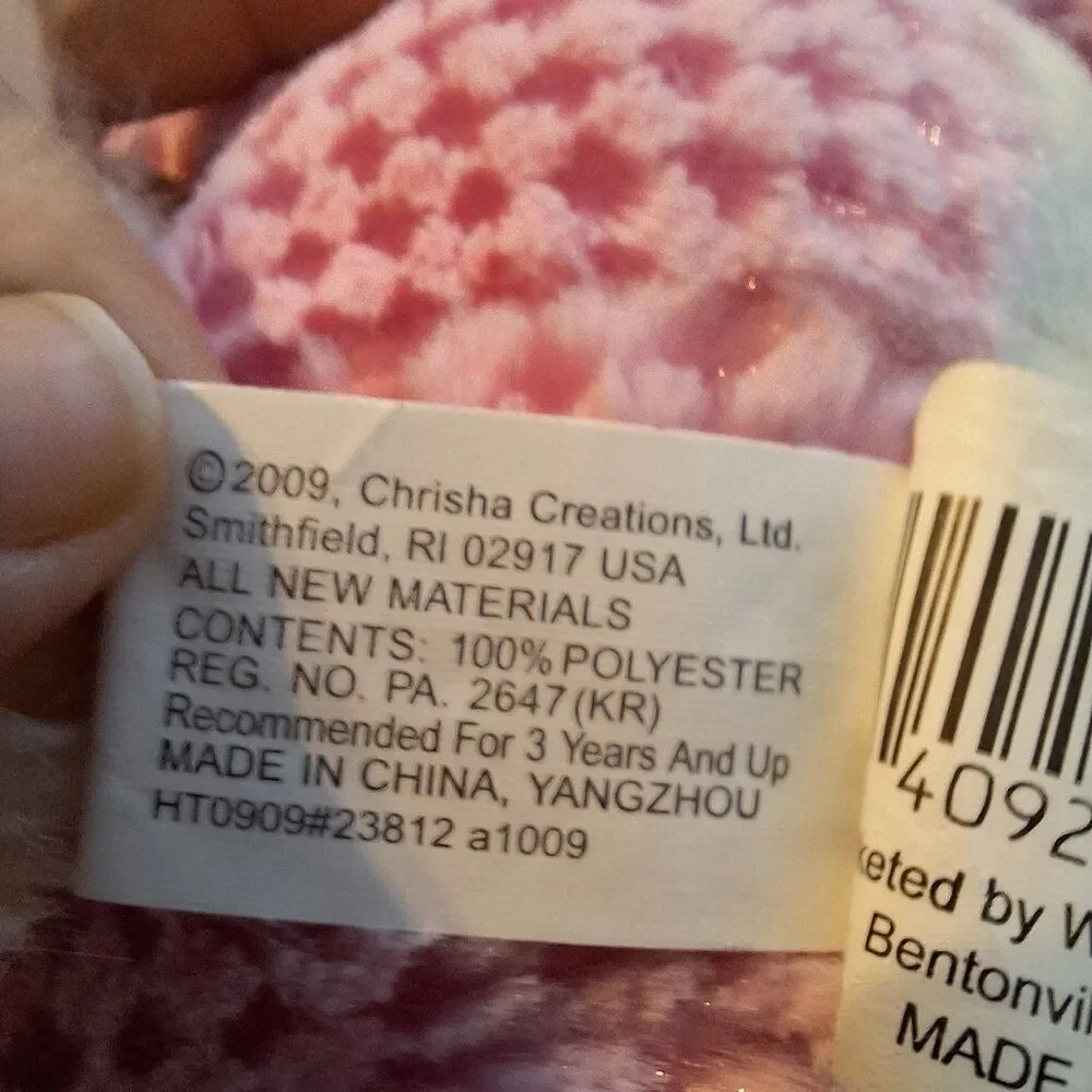 2009 Chrisha Playful Plush Easter Bunny Rabbit Pink Stuffed Animal Jellybean Toe
